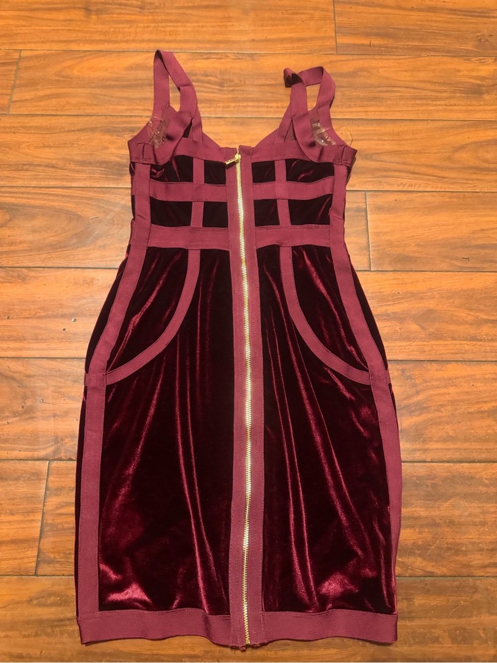 House of CB Burgundy Velvet Structured Bodycon Mini Dress - Picture 7 of 10